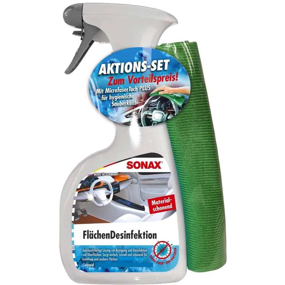 sonax-fl-chendesinfektion-500ml-microfasertuch-gr-n-auto-desinfektions-set image 1
