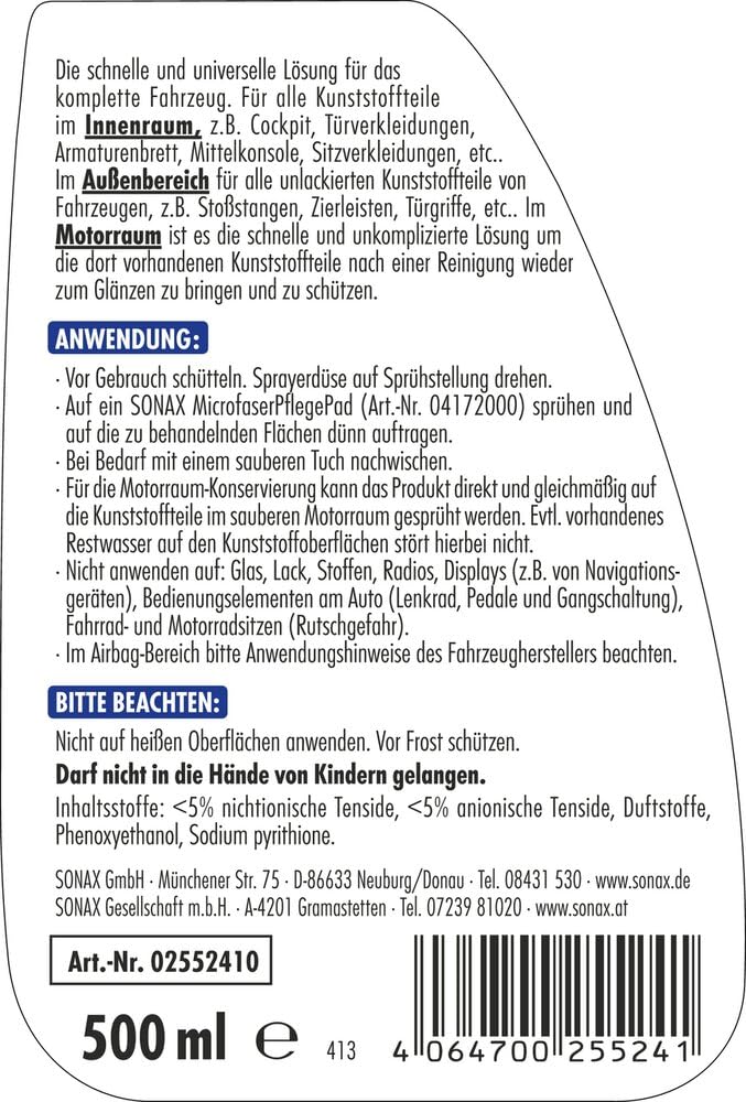 sonax-xtreme-kunststoffdetailer-innen-au-en-500-ml-kunststoffpflege image 2