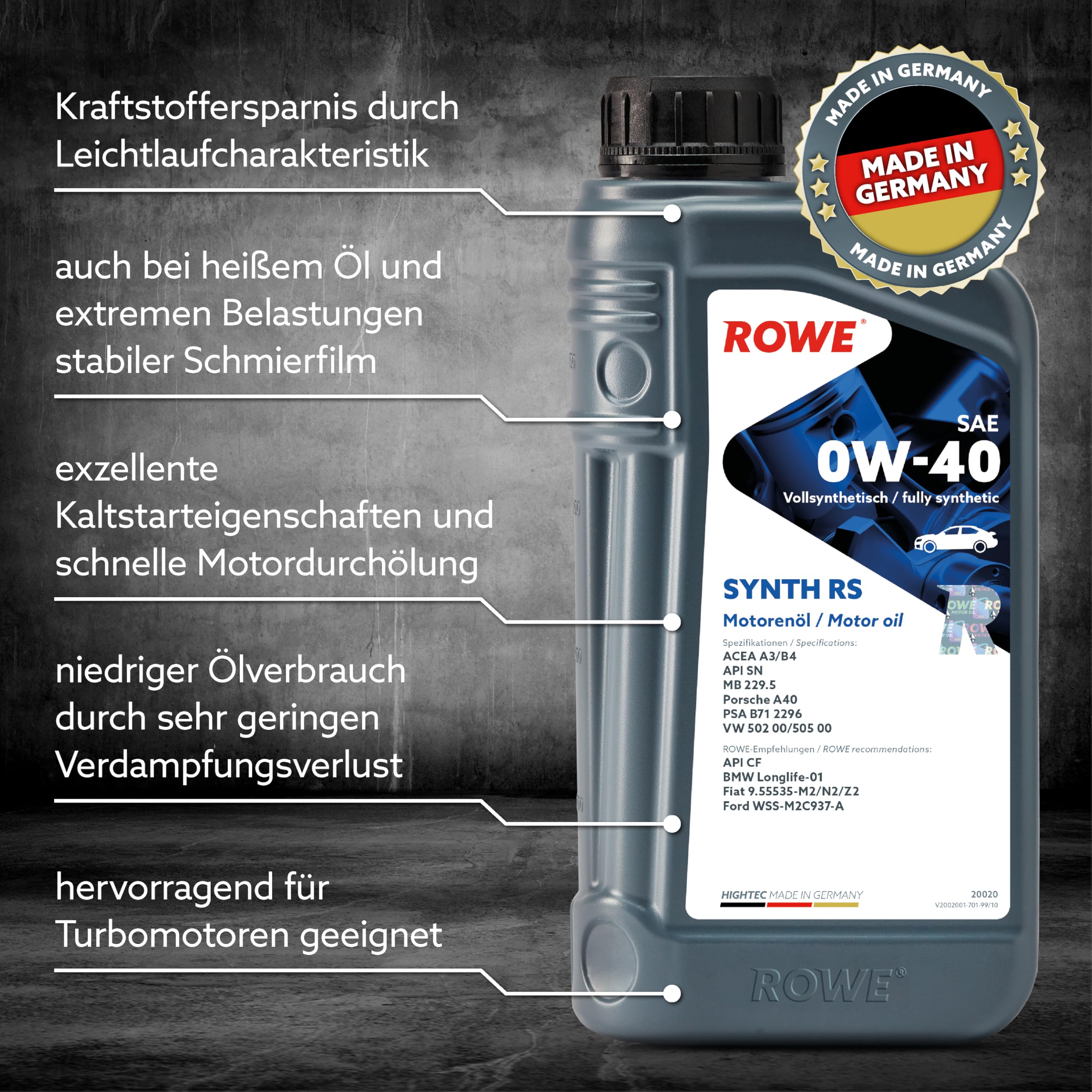 rowe-hightec-synth-rs-sae-0w-40-1-liter-vollsynthetisches-motor-l-f-r-sportliche image 3