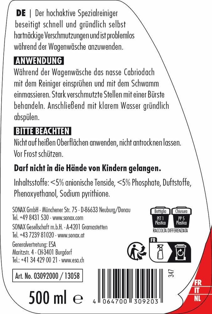 sonax-cabrioverdeckreiniger-500-ml-f-r-stoff-und-kunststoffverdecke-art-nr-03092 image 2