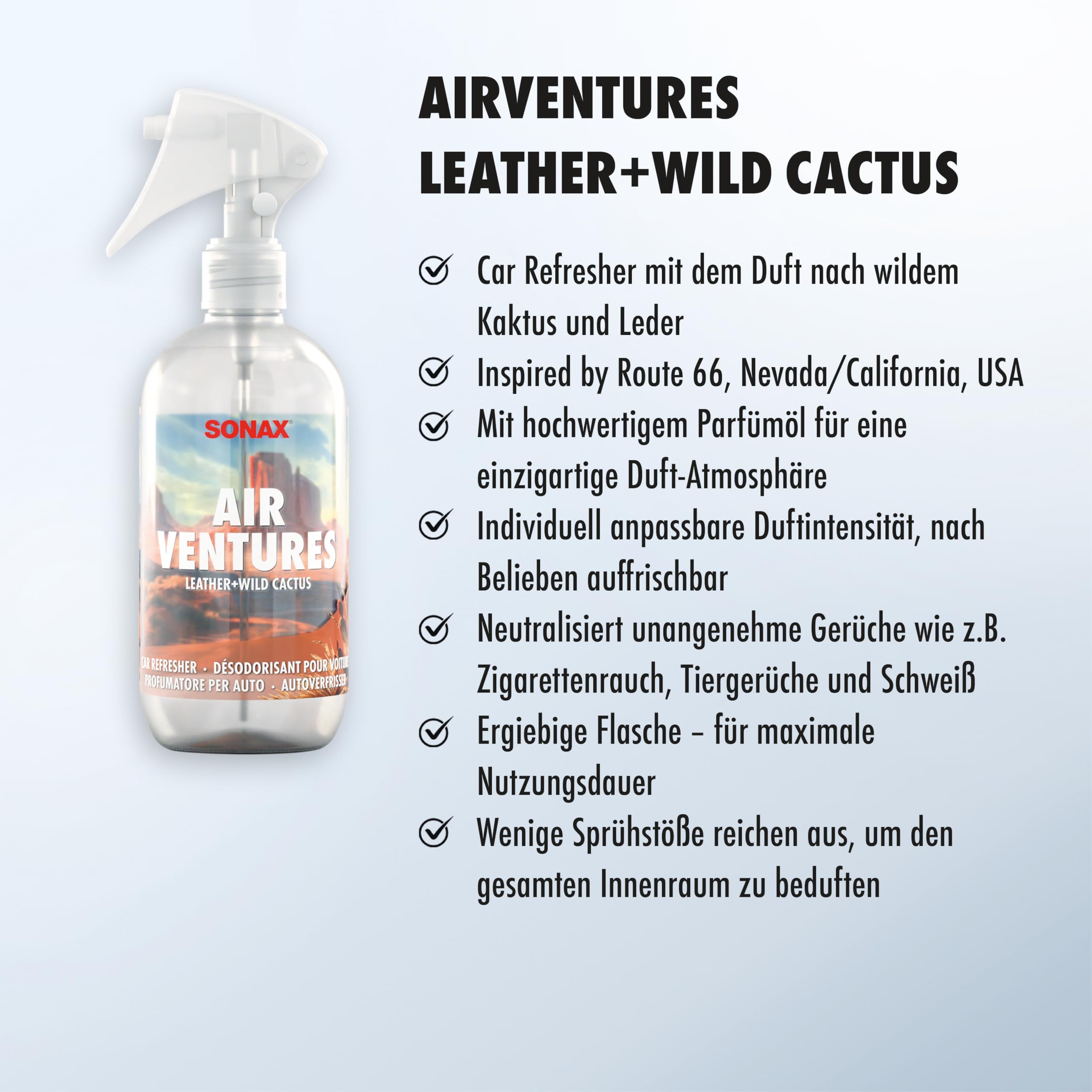 sonax-airventures-car-refresher-leather-wild-cactus-auto-lufterfrischer-300-ml image 4